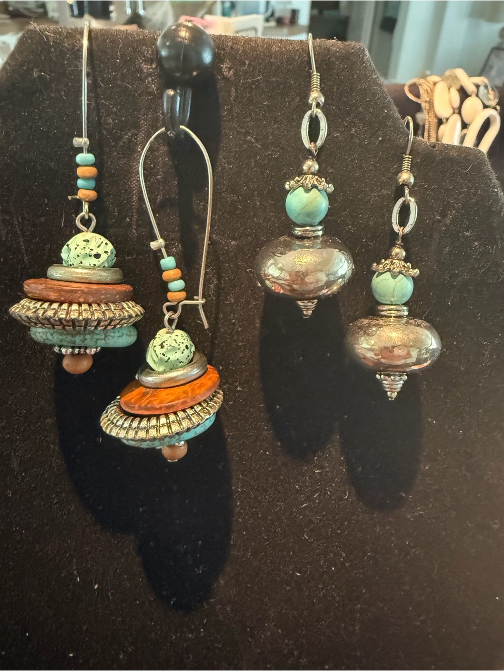 Boho Turquoise , silver set of  Layered Bead Drop Earrings - Unbranded